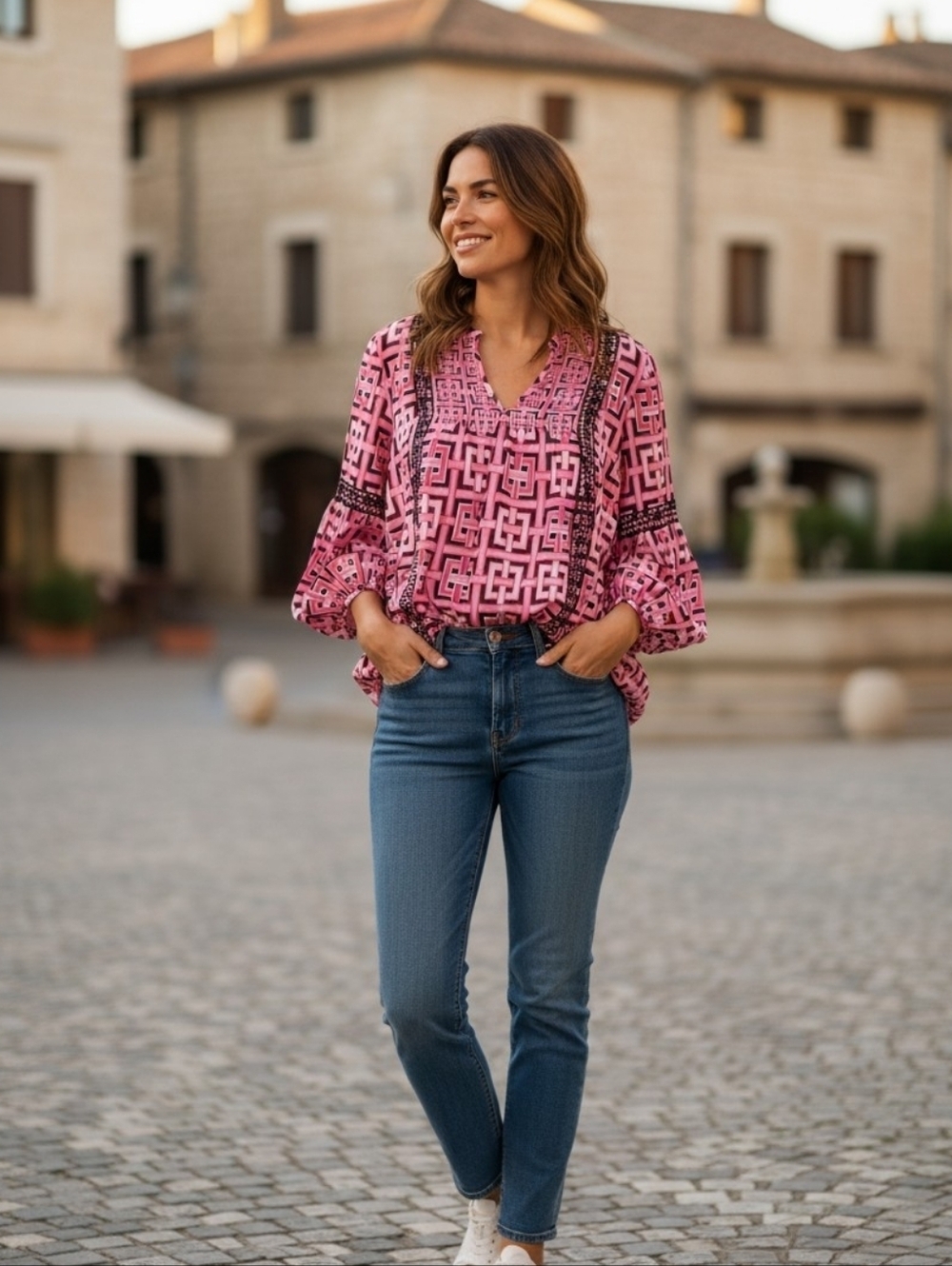 Crown & Ivy Pink Geometric Print Tunic S
